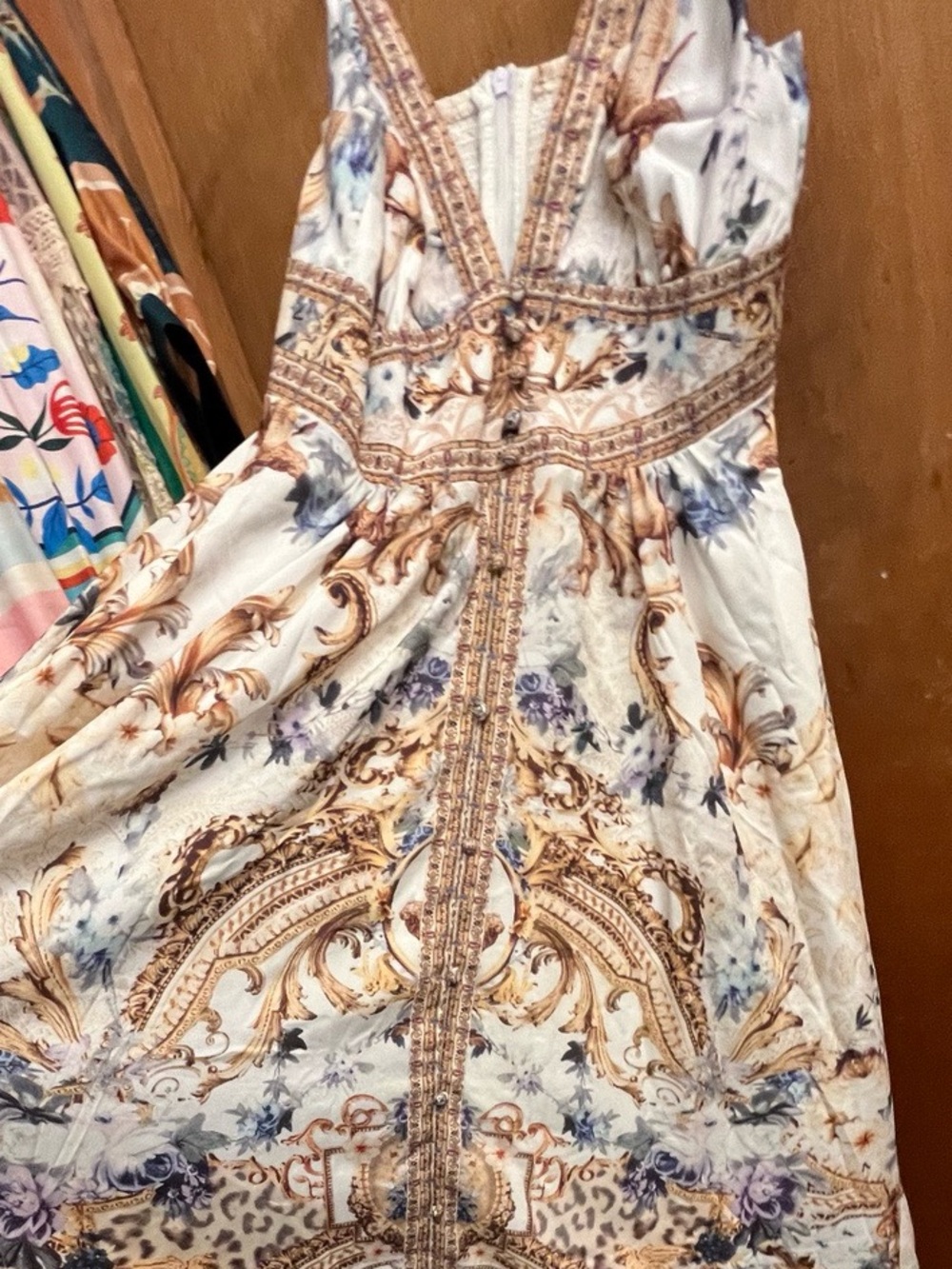 Boho Paisley Floral Maxi Dress Sleeveless Smocked Back Lined Size Medium NWOT - Picture 9 of 10